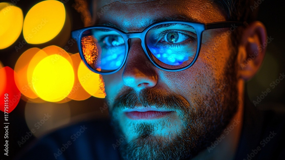 Aufkleber smartphone addiction symbolized through dark circles and tired eyes of a late-night user stock photo