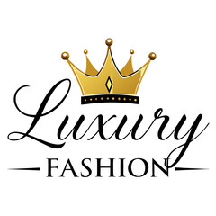 A luxury fashion brand logo combining a gold crown and elegant typography