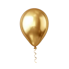 Selbstklebende Fototapeten shiny gold balloon with a curled ribbon hanging from its bottom. set against a plain white background the balloon's reflective surface adds a sense of elegance. making it suitable for celebrations and © PERFECTisME