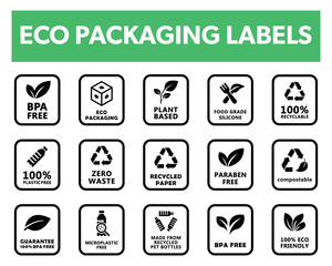 Eco Packaging - Essential vector labels for product packaging.