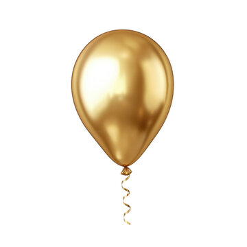 shiny gold balloon with a curled ribbon hanging from its bottom. set against a plain white background the balloon's reflective surface adds a sense of elegance. making it suitable for celebrations and