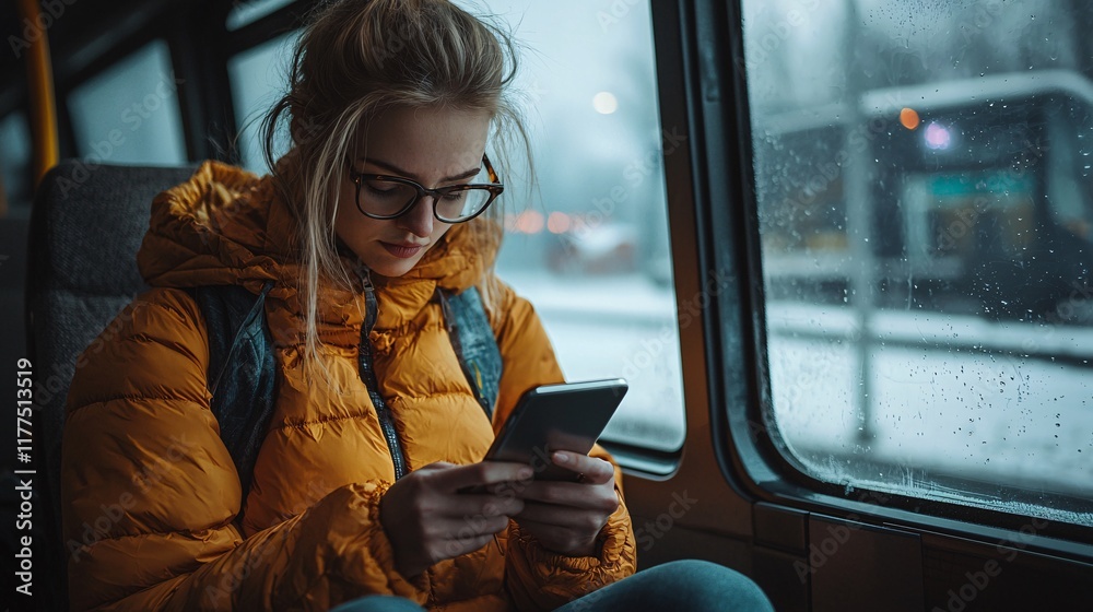 Poster Smartphone safety practiced by avoiding public WiFi while traveling Stock Photo with side copy space