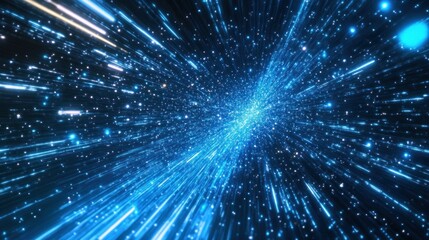 Naklejka premium Retro 80s video game background with grid of blue light streaking in space