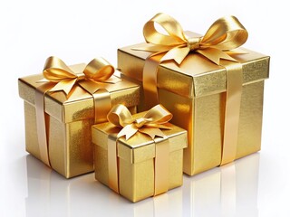 Obraz premium Luxury Golden Gift Box Set of Four, Isolated on White Background - Perfect for Holiday or Special Occasion
