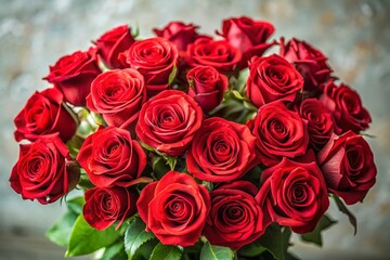 Fototapeta premium Luxury Red Rose Bouquet, Tilt-Shift Photography, Elegant Floral Arrangement, Light Background