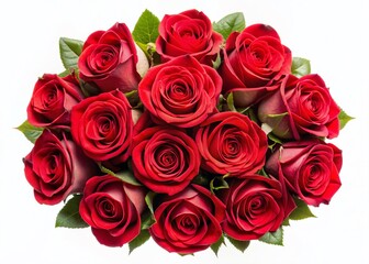 Obraz premium Luxury Red Roses Bouquet Top View, Isolated White Background, High-Resolution Stock Photo