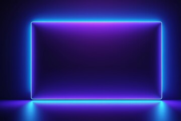 Fototapeta premium a blue neon frame in a dark room with a light