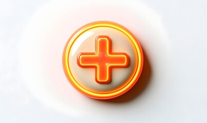 Obraz premium Orange neon cross in circle on white.