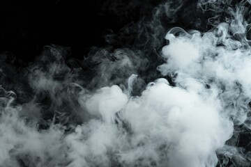 Dense Smoke on Black Background: Atmospheric Vapor and Environmental Concept