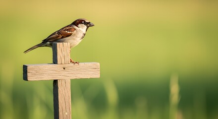 Sparrow perched on cross symbolizing Gods care for His creations