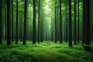 Obraz premium arafed view of a forest with a path through the trees