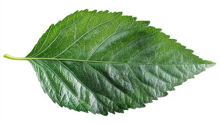 Obraz premium A Single Green Leaf Isolated on White Background