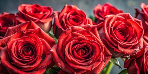 Obraz premium Macro Photography: Close-up of a Lush Red Rose Bouquet on Grey