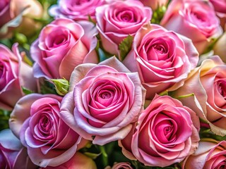 Fototapeta premium Macro Photography: Delicate Pink Rose Bouquet, Wedding Flowers, Close-up