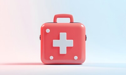 Obraz premium Red 3D first-aid kit on white background.