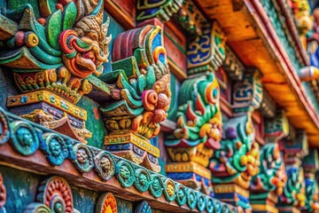 Fototapeta premium Macro Photography: Jedeehong Temple Architectural Detail - Intricate Carvings & Textures