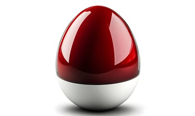 Red and white glossy egg on white background.