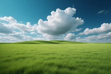 Obraz premium arafed view of a green field with a blue sky and clouds