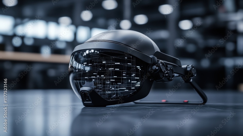 Aufkleber High-Tech Smart Glasses with Futuristic Design Displaying Circuit Patterns in a Modern Workspace Environment