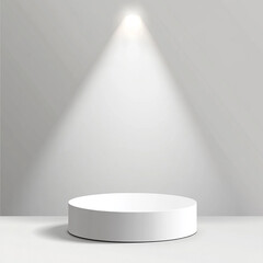 Blank round Podium on white background with focus light effect
