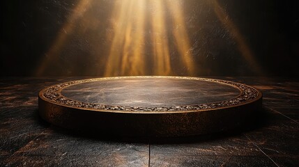 Obraz premium Ornate Dark Marble Platform Illuminated By Golden Light