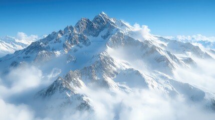 Obraz premium Majestic snow capped mountain peaks piercing through clouds