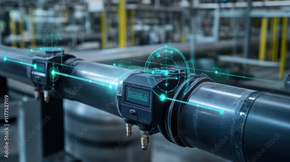 Poster futuristic technology enhancing manufacturing processes with smart factory monitoring systems analyz