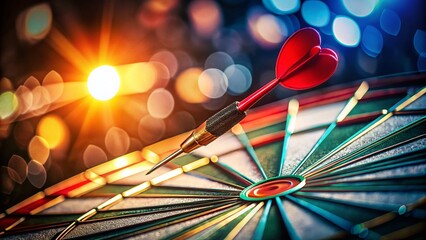 Macro Shot: Red Dart Striking Bullseye on Dartboard - Marketing Success