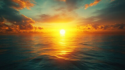 Obraz premium Golden Sunset Over Calm Ocean Waters