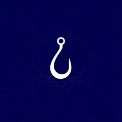 Obraz premium White Hook Logo Design: A minimalist design for a hook on a navy blue background. The hook is stylized and modern with waves beneath it.
