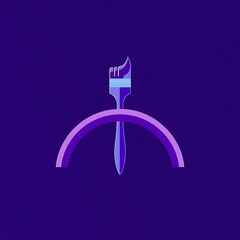 Obraz premium Brushstroke of Creativity: A simple yet powerful minimalist logo design featuring a paintbrush standing tall against a vibrant purple arch. This design evokes a sense of artistry, innovation.