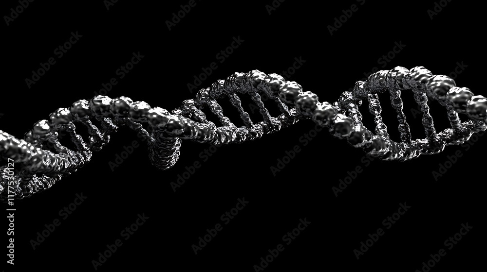 Poster 3d illustration of a dna double helix. detailed view of the spiraled structure with thick, textured 
