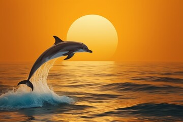 dolphin jumping out of the water at sunset © haiqiang