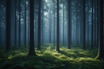 Fototapeta premium there is a forest with a lot of trees and ferns