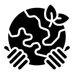 Hand earth. This is a vector single icon with a solid style. It is suitable for any purpose, such as website design, mobile app design, logo design, etc.