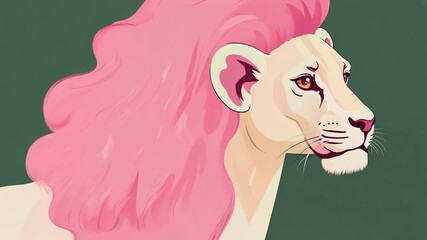portrait animal illustration abstract green big sage background standing pastel animal pink pink king a posing hairstyle lion dark wild mane portrait composition colours cute big ai fashion retro