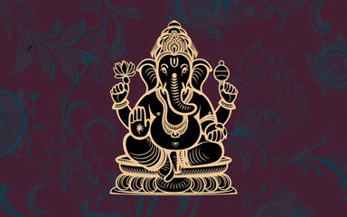 Black Ganesha illustration on floral background.