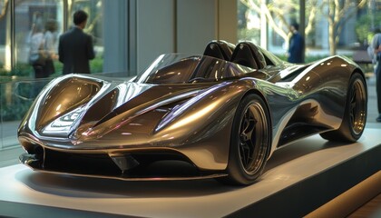 Sleek metallic concept car showroom display