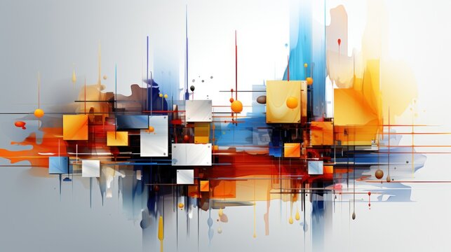 Abstract Colorful Geometric Composition: A vibrant interplay of shapes and colors, creating a dynamic and energetic visual experience.