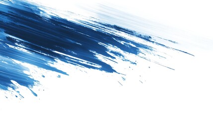 Abstract paint splatter effect, diagonal brushstrokes of deep navy blue on white background.