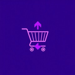 Purple Shopping Cart Icon: A minimalist design featuring a shopping cart with arrows pointing up and down, symbolizing the flow of goods and services.  