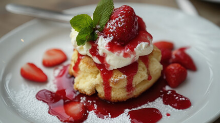 Scones with clotted cream and strawberry jam