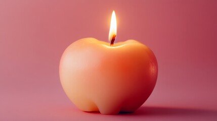 A candle shaped like apple on pink background