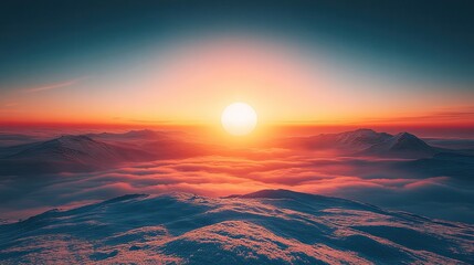 Fototapeta premium Majestic Sunset Over Snowy Mountain Peaks