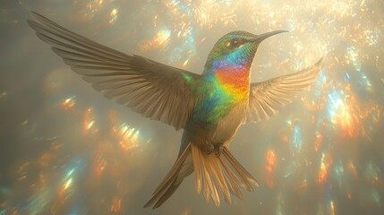 Obraz premium A Rainbow Hummingbird Soaring Through Golden Light
