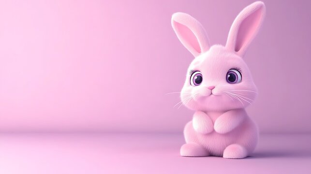 Adorable pink bunny with floppy ears on light purple background