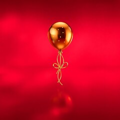 Golden Balloon on Red Background:  A single golden balloon floats against a vibrant red backdrop, capturing the essence of celebration and joy.
