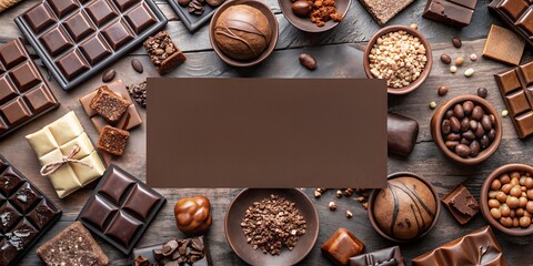 Decadent chocolate assortment beautifully arranged on a rustic wooden table showcasing various delights and confections to please every chocoholic