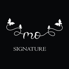 MO Handwritten initial letter, MO simple signature vector logo with butterfly shape variation, beauty, photography letter logo design. M O