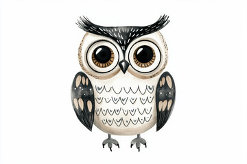 hand drawn illustration of wide eyed owl with intricate patterns and expressive details